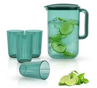 2 Litre Plastic Jugs, Water Pitcher with 4 Tumblers, Juice jug for Hot/Cold Water Ice Tea Coffee & Beverage Fridge Door Water Jug for BBQ's, Parties, Camping