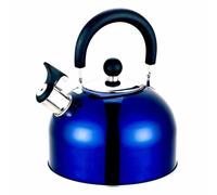OLPRO 2 Litre Stainless Steel Whistling Kettle - Durable, Blue Coloured with Ergonomic Movable Handle, Flip-Up Spout & Loud Whistle - Ideal for Camping & Festivals