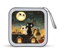 2 Love Cats Sitting on Roof in Old Town CD Case Holder Portable 40 Capacity DVD Wallet Storage Organizer for Car Travel