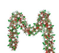 2 m Christmas Tinsel Garland, Chunky Glitter Tinsel, Tree Decoration, Red Green, for Fireplace, Stairs, Doors, Windows, Christmas Party, Indoor/Outdoor Use