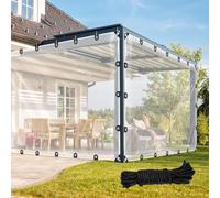 2 m x 2.6 m Clear Vinyl Tarp,0.2m Clear Tarps Heavy Duty Outdoor Garden Rainproof Covering with Grommets, 130g/m² Tear Resistant PVC for Camping, Greenhouse, etc
