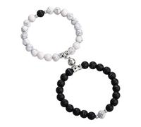 2 Magnetic Bracelets, 1 Velvet Bag - Matching Set for Him and Hers, Round Handmade Beaded Elastic Couple Bracelets