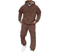 2 Men's Piece Tracksuit Set - Warm Fleece Hooded Sweatshirt, Chocolate Brown Matching Set Long Sleeve Casual Sports Jacket, Joggers Sweatpants Bottoms with Pockets, Athletic Gym Running Sweatsuit