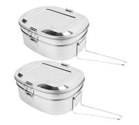 2 Mess Tins for Camping & Cooking - Stainless Steel Oval Cookset, Foldable Handle, Compact and Lightweight, Portable Utensil, Outdoor Activities, Camping Gear