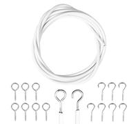 2 Meter Curtain Wire Cord with 8 Pairs of Hooks & Eyes, Multi-Purpose Voile Wire Cable, Cut to Size, Perfect for Hanging up Net Curtains and Pictures (2m)