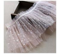 2 Meter Double-Layer Star Ruffled Lace Printed Mesh Lace Trim Fabric for DIY Extended Children's Skirt Leggings 25CM 9.8" Wide M37F17 (Nude Pink)
