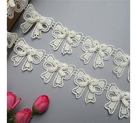 2 Meters Bowknot Butterfly Bow Lace Edging Trim Ribbon 4cm Width Vintage Pearl Trimmings Fabric Butterfly Knot Embroidered Applique DIY Gift Sewing Craft Wedding Dress Clothes Embellishment (Apricot)