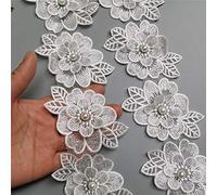 2 Meters Flower Pearl Lace Edge Trim Ribbon 3.15" Width Vintage Edging Trimmings Fabric Embroidered Applique Sewing Craft Wedding Dress Embellishment DIY Cards Hats Clothes Embroidery (White)