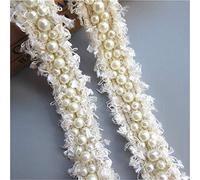 2 Meters Nylon Pearl Beaded Frayed Chic Lace Edge Trim Ribbon Tape 3 cm Width Vintage Style White Edging Trimmings Fabric Embroidered Applique Sewing Craft Wedding Bridal Dress Belt Party DIY(Type3)