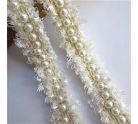 2 Meters Nylon Pearl Beaded Frayed Chic Lace Edge Trim Ribbon Tape 3 cm Width Vintage Style White Edging Trimmings Fabric Embroidered Applique Sewing Craft Wedding Bridal Dress Belt Party DIY(Type2)