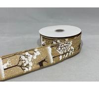 2 Meters x 38mm Wired Ribbon Natural Deer Christmas Hessian Style 3.8cm