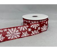 2 Meters x 38mm Wired Ribbon Red Snowflake Christmas Hessian Style 3.8cm