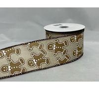 2 Meters x 63mm 2.5" Wired Ribbon Gingerbread MAN Men Christmas Hessian Style 6.3cm