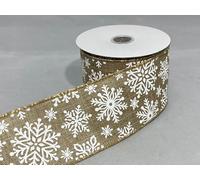 2 Meters x 63mm Wired Ribbon Natural Snowflake Christmas Hessian Style 6.3cm