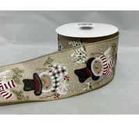 2 Meters x 63mm Wired Ribbon Natural Snowman Christmas Hessian Style 6.3cm