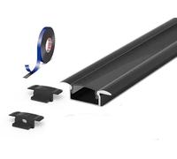 2 Metre Recessed Black LED Profile P6-1 C/W Clips, End Caps & Black Cover | Best for Bedroom, Stairs, Hallway, Kitchen, Cabinet (15mm x 6.2mm)