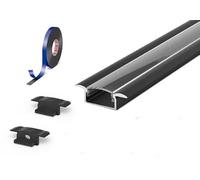 2 Metre Recessed Black LED Profile P6-1 C/W Clips, End Caps & Clear Cover | Perfect for Bedroom, Stairs, Hallway, Kitchen, Cabinet (15mm x 6.2mm)