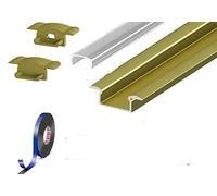 2 Metre Recessed Gold/Brass LED Profile P6-1 C/W Clips, End Caps & Clear Cover | Perfect for Bedroom, Stairs, Hallway, Kitchen, Cabinet (15mm x 6.2mm)