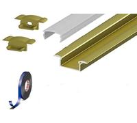 2 Metre Recessed Gold/Brass LED Profile P6-1 C/W Clips, End Caps & Opal Cover | Perfect for Bedroom, Stairs, Hallway, Kitchen, Cabinet (15mm x 6.2mm)