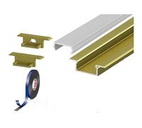 2 Metre Recessed Gold/Brass LED Profile P6-2 C/W Clips, End Caps & Opal Cover | Perfect for Bedroom, Stairs, Hallway, Kitchen, Cabinet (15mm x 6.2mm)