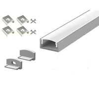 2 Metre Surface Aluminium LED Profile P4-1 C/W Clips, End Caps & Opal Cover | Perfect for Bedroom, Stairs, Hallway, Kitchen, Cabinet (15mm x 7mm)