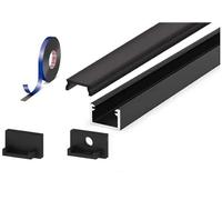 2 Metre Surface Black Aluminium LED Profile P4-2 C/W Clips, End Caps & Black Cover | Best for Bedroom, Stairs, Hallway, Kitchen, Cabinet (11mm x 7mm)