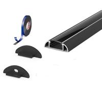 2 Metre Surface Mounted Black LED Profile P2-1 C/W Clips, End Caps & Black Cover | Best for Bedroom, Stairs, Hallway, Kitchen, Cabinet (24.6mm x 7mm)