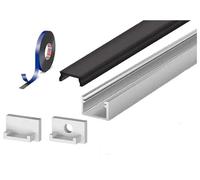 2 Metre Surface Silver Anodized Aluminium LED Profile P4-2 C/W Clips, End Caps & Black Cover | Best for Bedroom, Stairs, Hallway, Kitchen, Cabinet (11mm x 7mm)