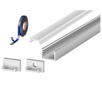 2 Metre Surface Silver Anodized Aluminium LED Profile P4-2 C/W Clips, End Caps & Clear Cover | Perfect for Bedroom, Stairs, Hallway, Kitchen, Cabinet (11mm x 7mm)