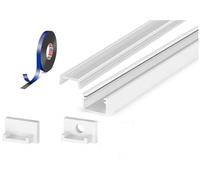 2 Metre Surface White Aluminium LED Profile P4-2 C/W Clips, End Caps & Clear Cover | Perfect for Bedroom, Stairs, Hallway, Kitchen, Cabinet (11mm x 7mm)