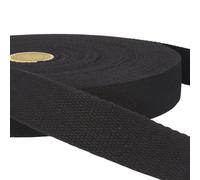 2 Metres Black Cotton Webbing, Heavy Duty 25mm Wide Strong Strap | Thick firm woven tape, Machine washable 30°C, For bag handles, tote bags, belts, dog leads, upholstery, repairs & crafts
