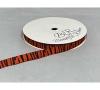 2 metres (Cut from Reel) x 10mm Grosgrain Woven Ribbon Tiger Animal Print Pattern Orange Black 10 mm 3/8" 1cm
