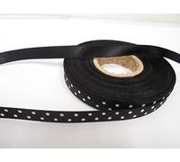 2 metres (Cut from Reel) x 10mm Polka dot Satin Ribbon Black with White Spots dots 10 mm 3/8" 1cm