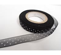 2 metres (Cut from Reel) x 10mm Polka dot Sheer Organza Ribbon Black with White Spots dots 10 mm 3/8" 1cm