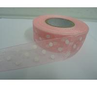 2 metres (Cut from Reel) x 25mm Polka dot Sheer Organza Ribbon Baby Light Pink with White Spots dots 25 mm 2.5cm 1" 1 Inch
