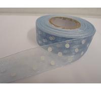 2 metres (Cut from Reel) x 25mm Polka dot Sheer Organza Ribbon Light Baby Blue with White Spots dots 25 mm 2.5cm 1" 1 Inch