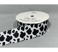 2 metres (Cut from Reel) x 38mm Grosgrain Woven Ribbon Cow Animal Print Pattern Black White 38 mm 3.8cm 1.5" 1.5 Inch