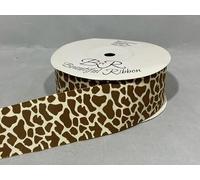 2 metres (Cut from Reel) x 38mm Grosgrain Woven Ribbon Giraffe Animal Print Pattern Brown Cream 38 mm 3.8cm 1.5" 1.5 Inch