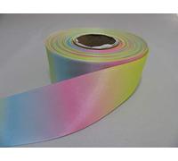 2 metres (Cut from Reel) x 38mm Light Pastel Rainbow Unicorn Satin Ribbon Print one Side Gradient Simmer Multicoloured 38 mm 3.8cm 1.5" 1.5 Inch