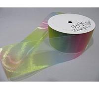 2 metres (Cut from Reel) x 50mm Light Pastel Rainbow Unicorn Organza Ribbon Double Sided Gradient Simmer Multicoloured 50 mm 5cm 2" 2 Inch
