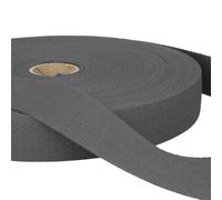 2 Metres Dark Grey Cotton Webbing, Heavy Duty 25mm Wide Strong Strap