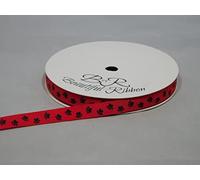 2 metres of 10mm Red with Black Paw Print Grosgrain Ribbon Dog Cat Pet 10 mm 1 cm