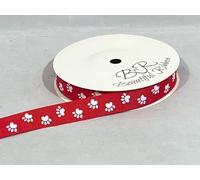 2 metres of 10mm Red with White Paw Print Grosgrain Ribbon Dog Cat Pet 10 mm 1 cm