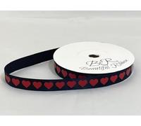 2 metres of 15mm Black with Red Heart Print Satin Ribbon Valentine Love Hearts 15 mm 1.5cm
