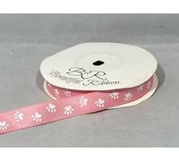 2 metres of 15mm Bright Pink and White PAW Print Satin Ribbon Dog Cat Pet 15 mm 1.5cm