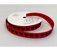 2 metres of 15mm Red with Black Heart Print Satin Ribbon Valentine Love Hearts 15 mm 1.5cm