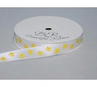 2 metres of 15mm White with Bright Yellow Paw Print Satin Ribbon Dog Cat Pet 15 mm 1.5cm