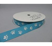 2 metres of 16mm Aquamarine with White Paw Print Grosgrain Ribbon Dog Cat Pet 16 mm 1.6cm