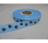 2 metres of 16mm Light Blue with Black Paw Print Grosgrain Ribbon Dog Cat Pet 16 mm 1.6cm