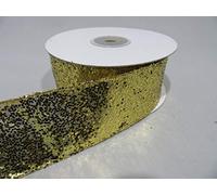 2 metres of 38mm Wired Gold Glitter Satin Ribbon Sequin 38 mm 3.8cm
